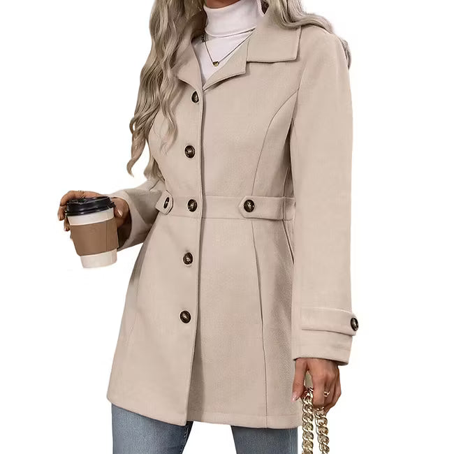 Manteau cintré femme à boutons et col à revers