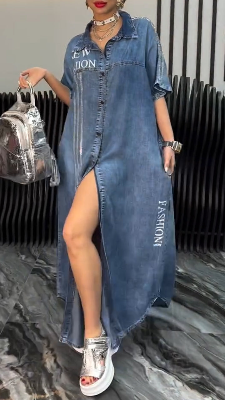 Robe Longue Femme Denim Tencel Boutonnée pour Été Confortable et Décontractée