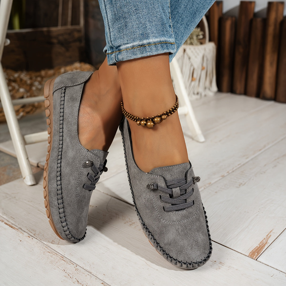 Mocassins Femme Souples À Lacets Semelle Flexible Usage Quotidien