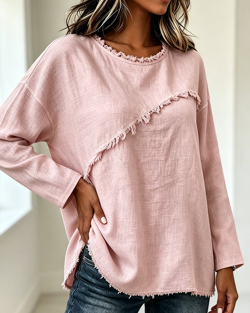 Blouse femme à franges avec détail asymétrique
