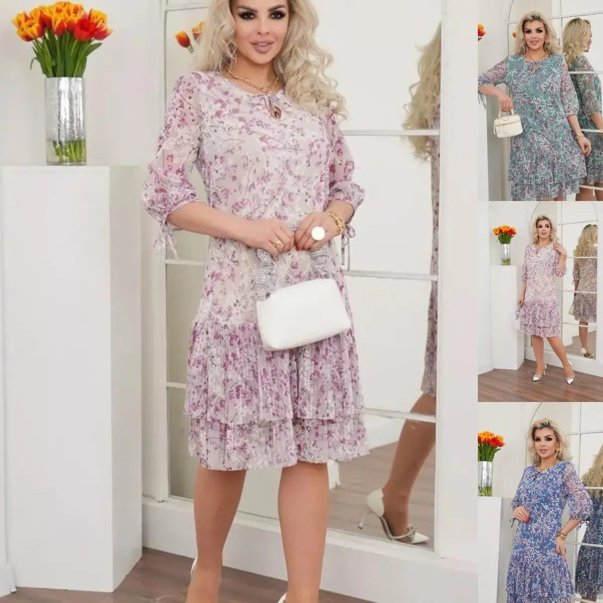 Robe Fleurie Élégante à Volants pour Printemps et Été