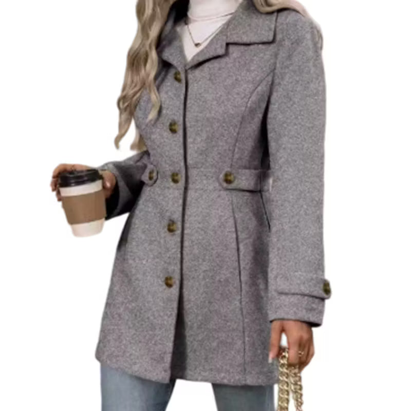 Manteau cintré femme à boutons et col à revers