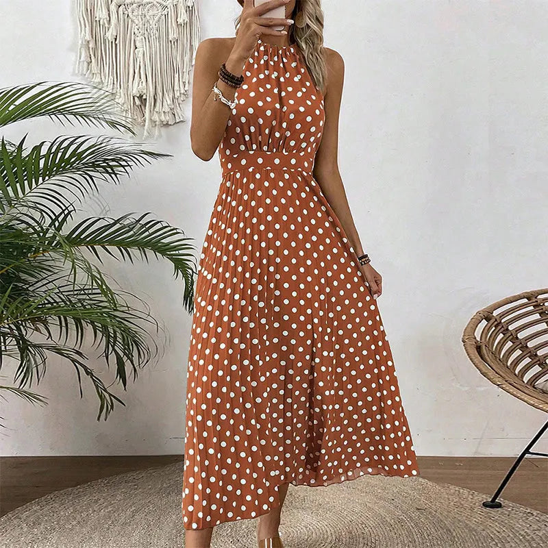 Robe maxi femme à pois avec col halter