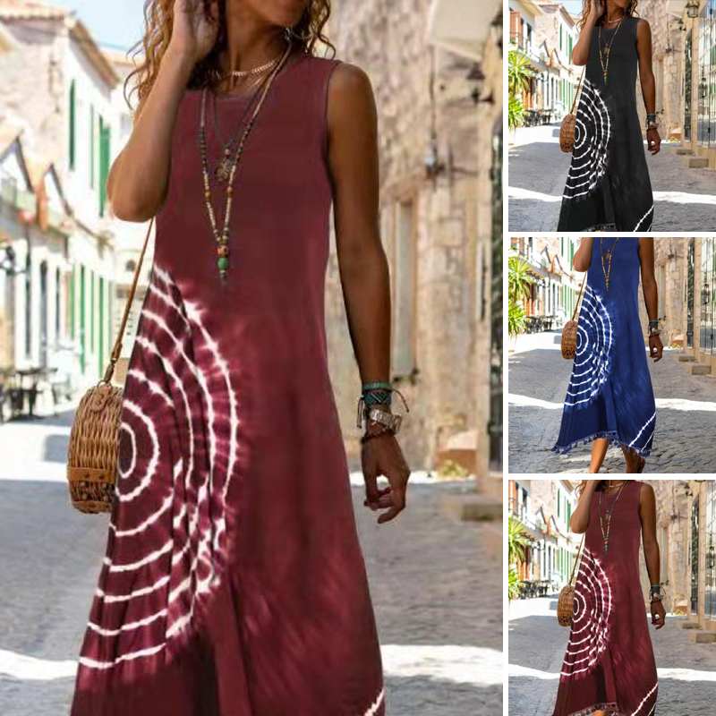 Robe Midi Femme Sans Manches Imprimée pour Été Confortable et Chic