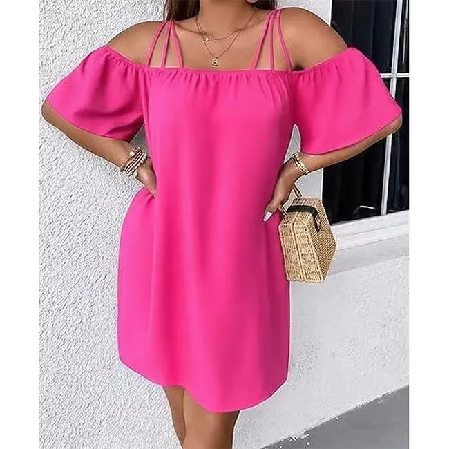 Robe mini femme épaules dénudées à fines bretelles