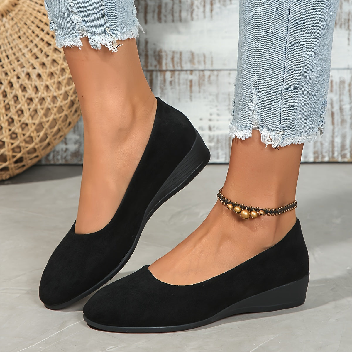 Ballerines Femme à Talon Compensé Confortable et Texture Douce pour Usage Quotidien