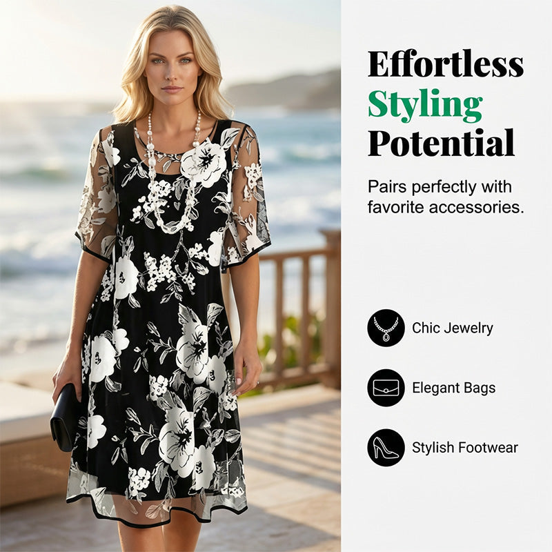 Robe Femme Chiffon Fluide Imprimé Floral Élégante