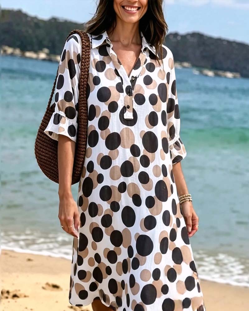 Robe femme à pois élégants et col V fluide