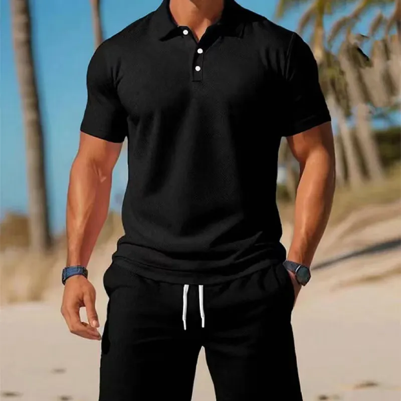 Ensemble homme été avec polo et short à cordon