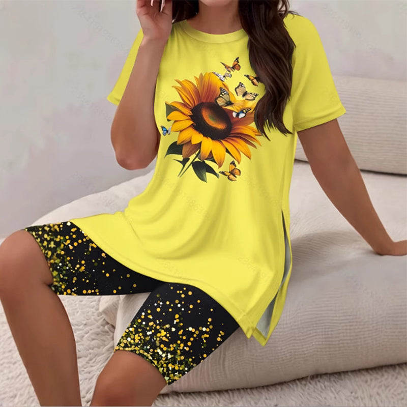 Ensemble femme à imprimé tournesol avec tunique longue et short
