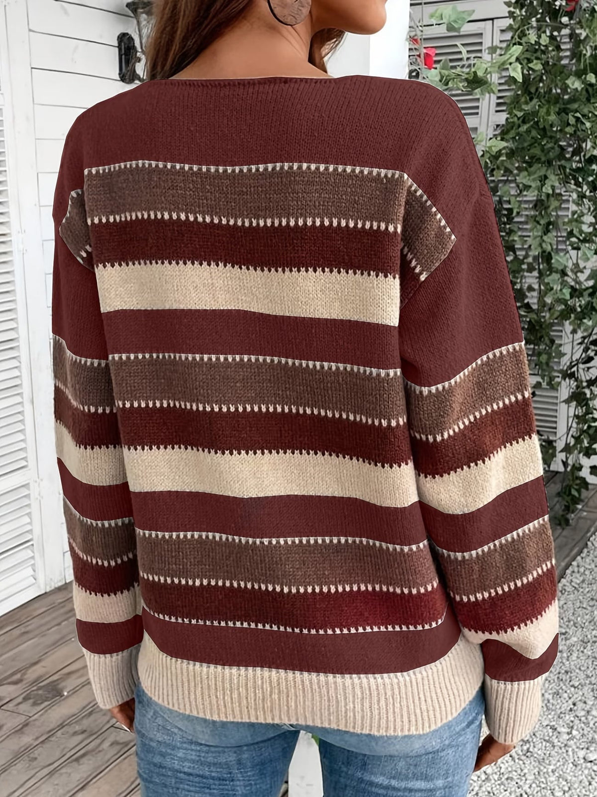 Pull femme rayé en maille à col rond