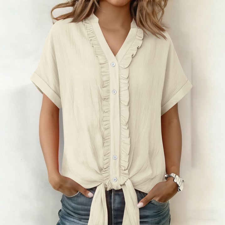 Blouse Femme Coton Col V Boutonnée Coupe Fluide Été