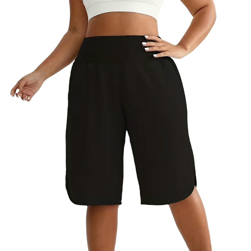 Short femme taille haute ample longueur genou