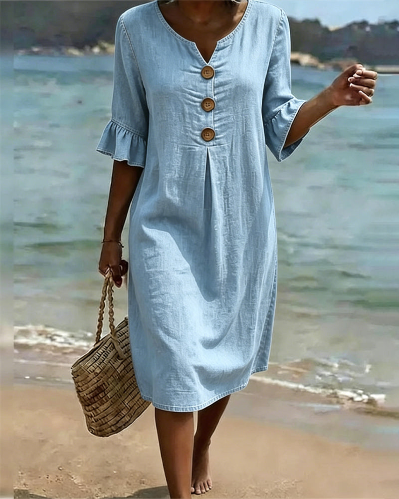 Robe Femme Denim Fluide Manches Volantées Élégante Été