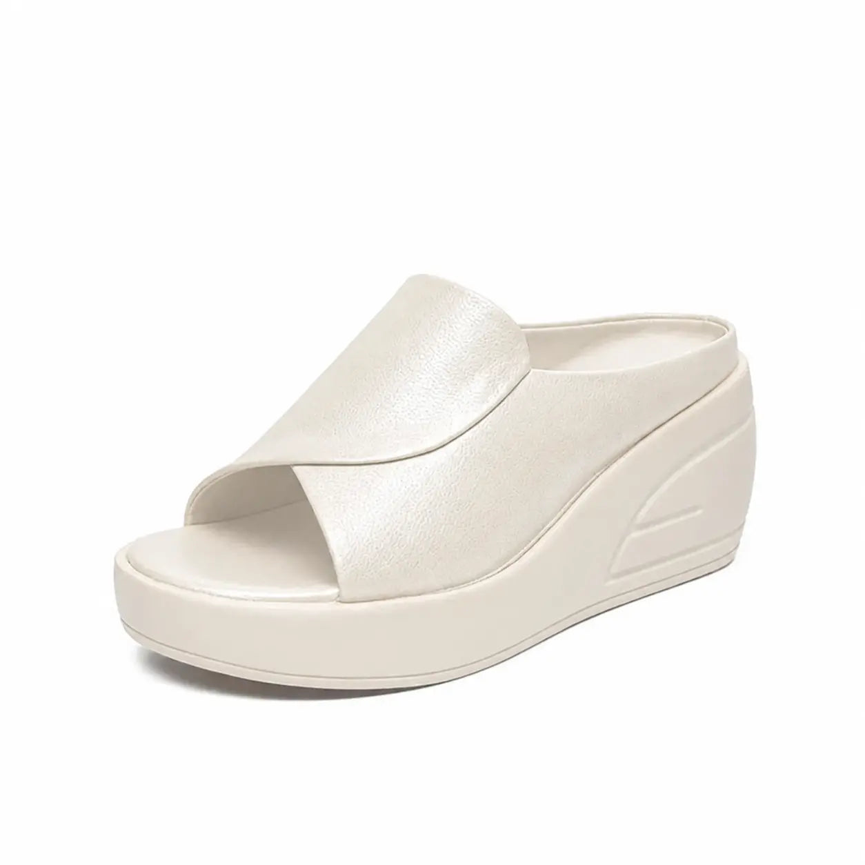 Mules compensées femme à bride large en PU