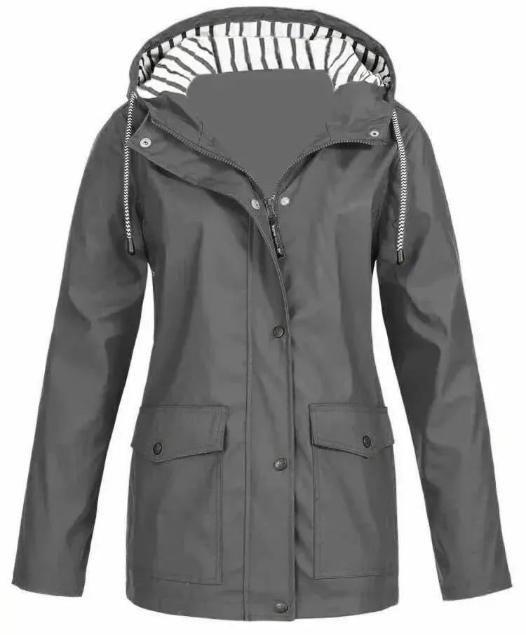 Veste imperméable femme à capuche avec poches pratiques