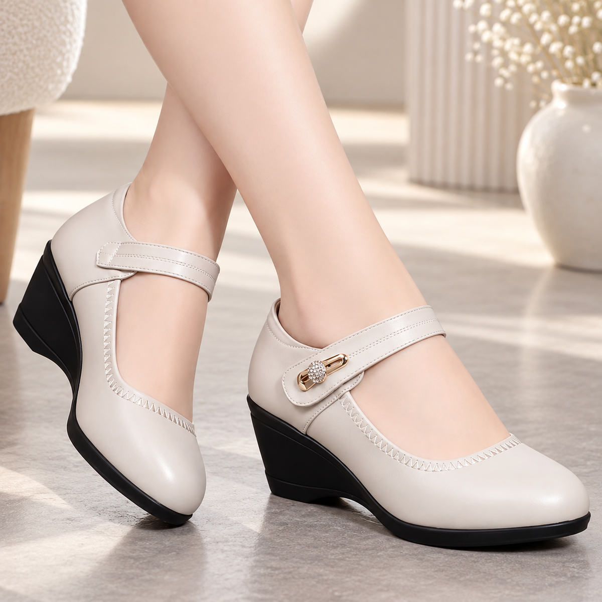 Chaussures compensées femme à bride confortable