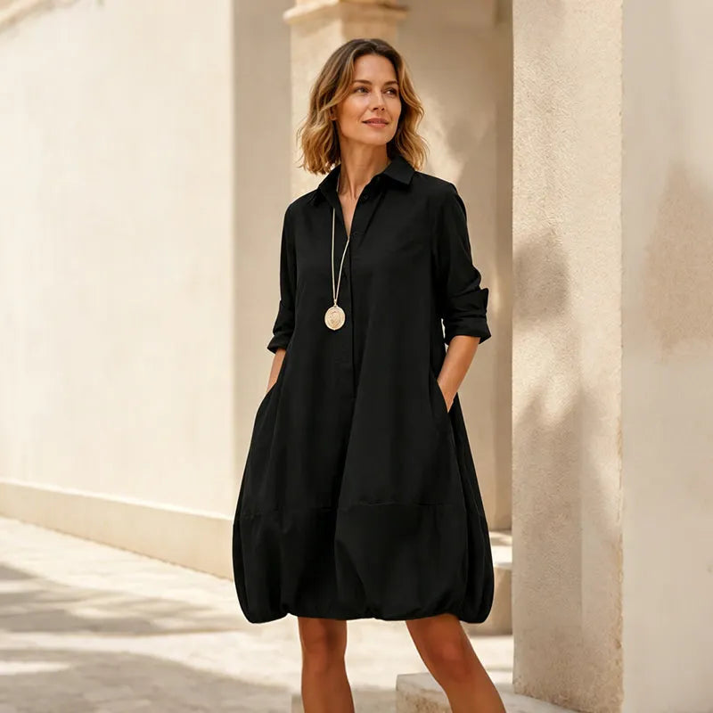 Robe chemise femme ample à manches retroussées
