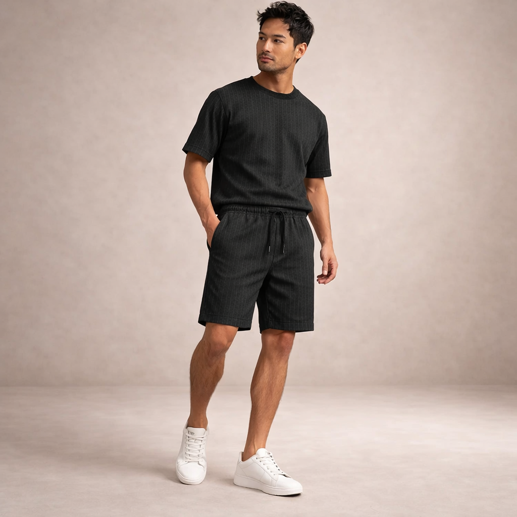 Short homme d’été en lin mélangé avec taille à cordon
