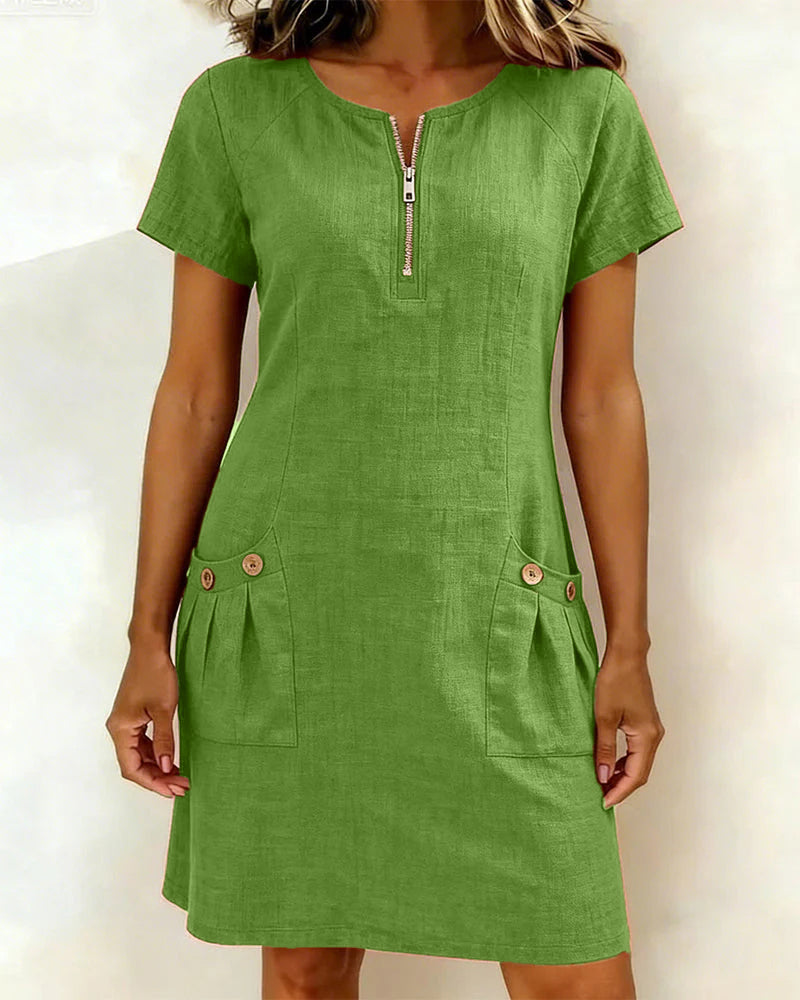 Robe Courte Femme Élégante avec Poches et Col Zippé Moderne