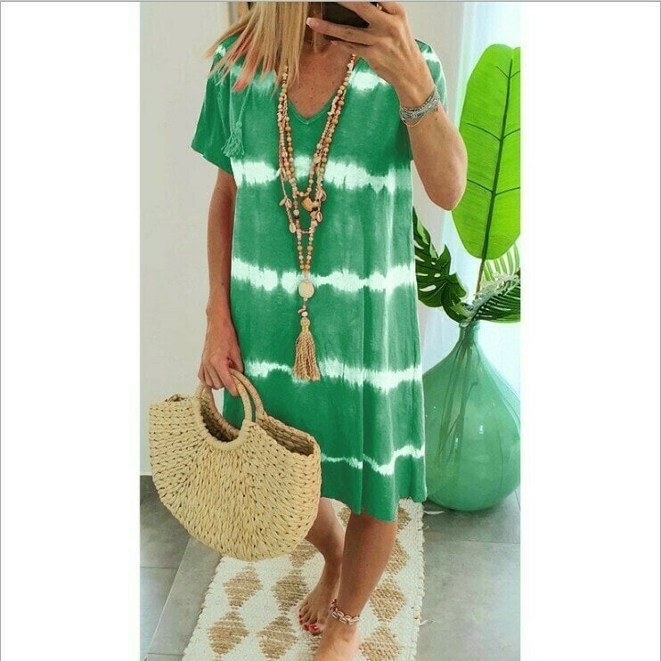 Robe t-shirt femme tie-dye à col V manches courtes