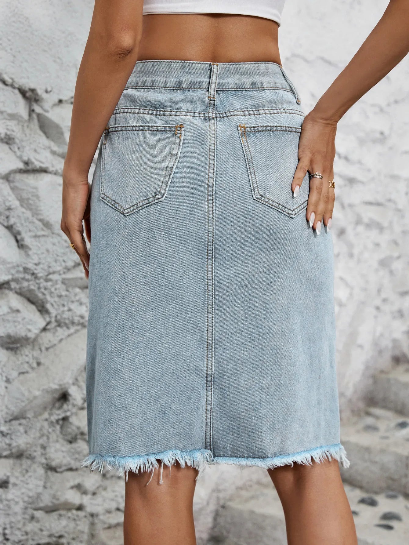 Jupe denim femme taille haute avec fente devant