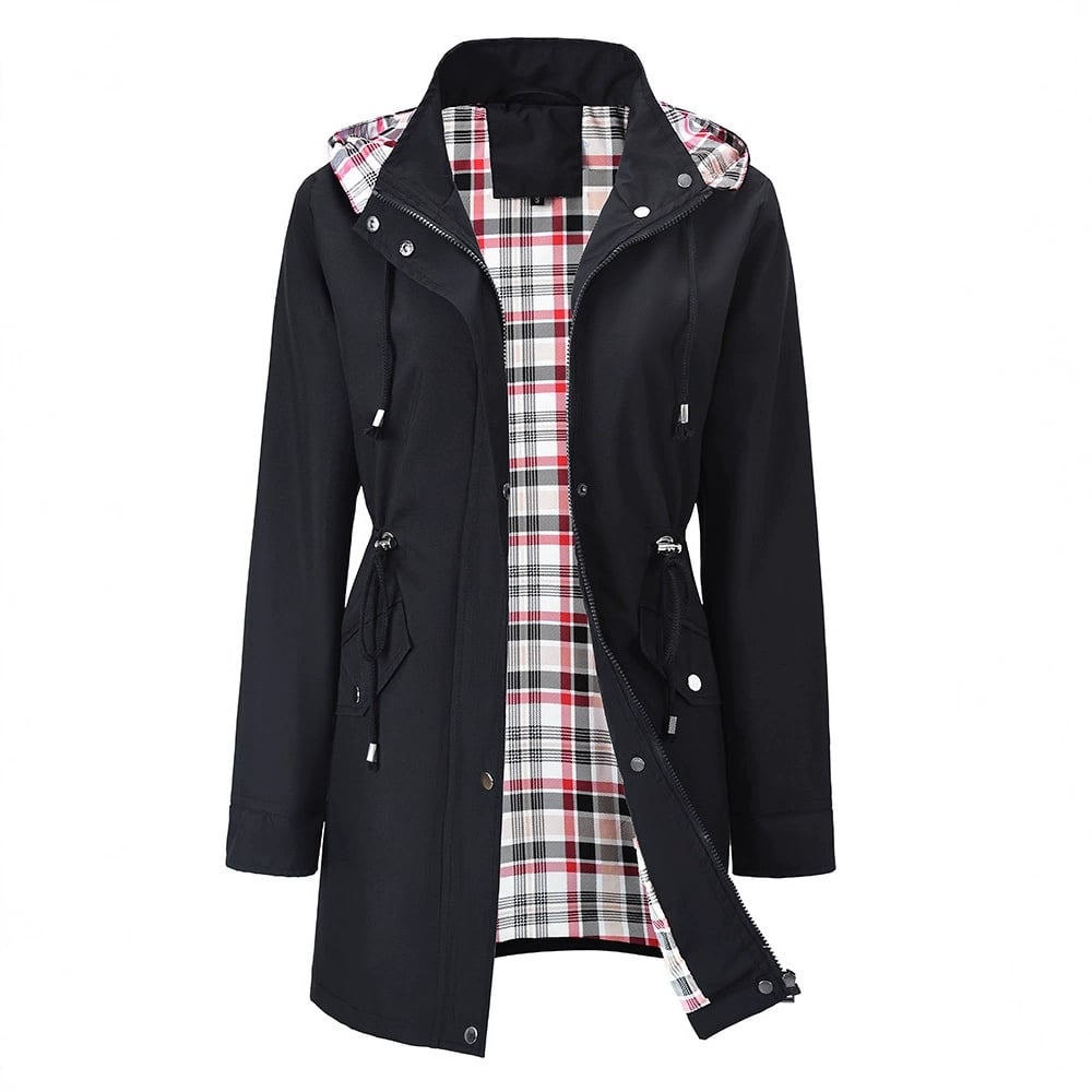 Imperméable femme long à capuche détachable et doublure