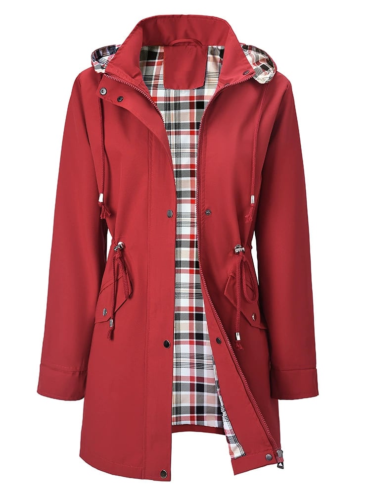 Imperméable femme long à capuche détachable et doublure