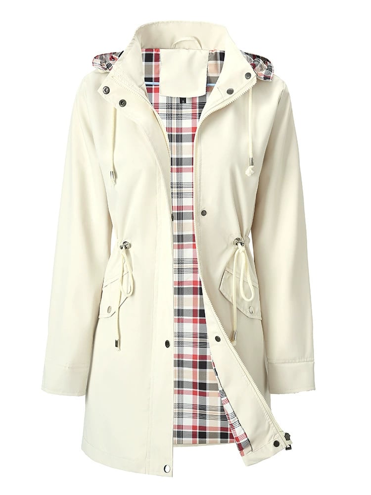 Imperméable femme long à capuche détachable et doublure