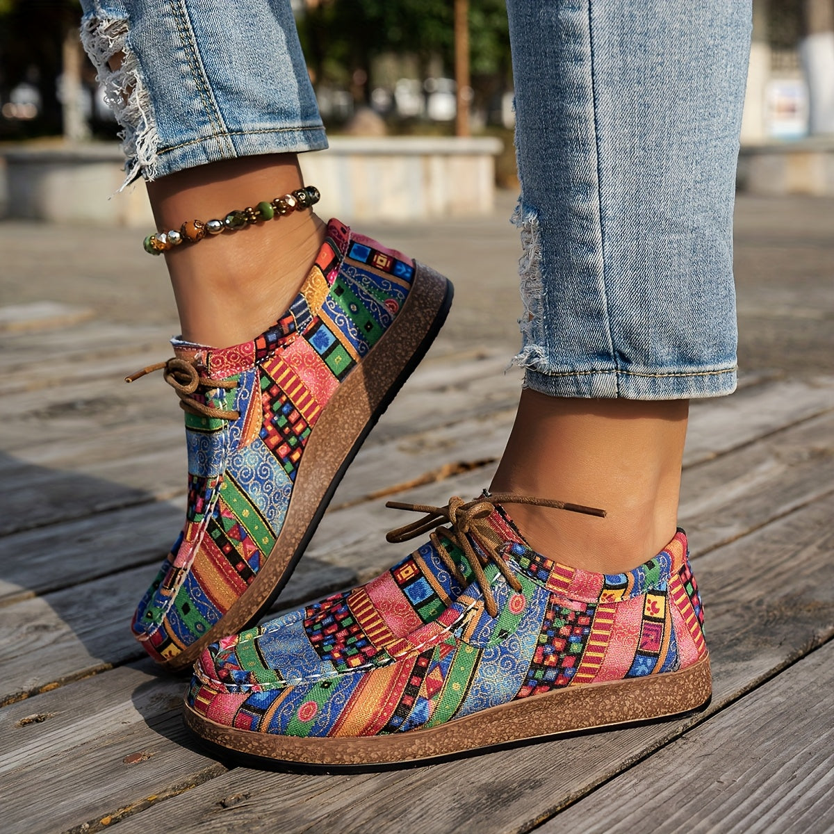 Baskets femme patchwork à lacets pour confort quotidien