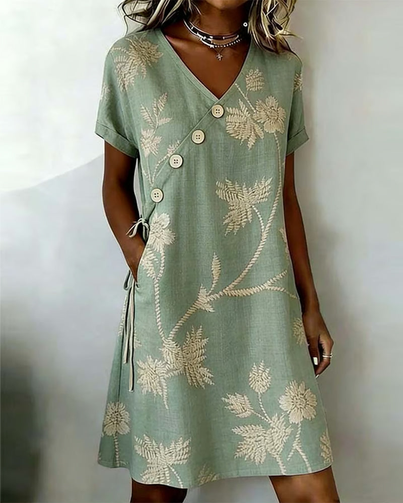 Robe femme à imprimé floral avec boutons décoratifs