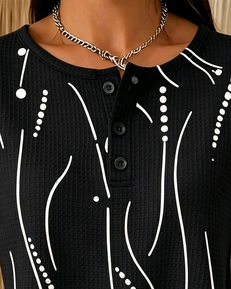 T-shirt femme imprimé à manches courtes avec boutons