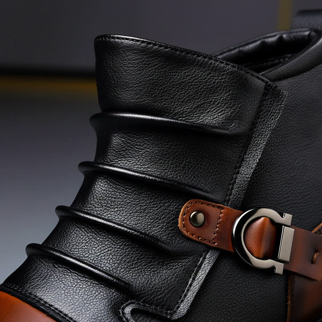 Bottines homme en cuir bicolore à boucle métallique