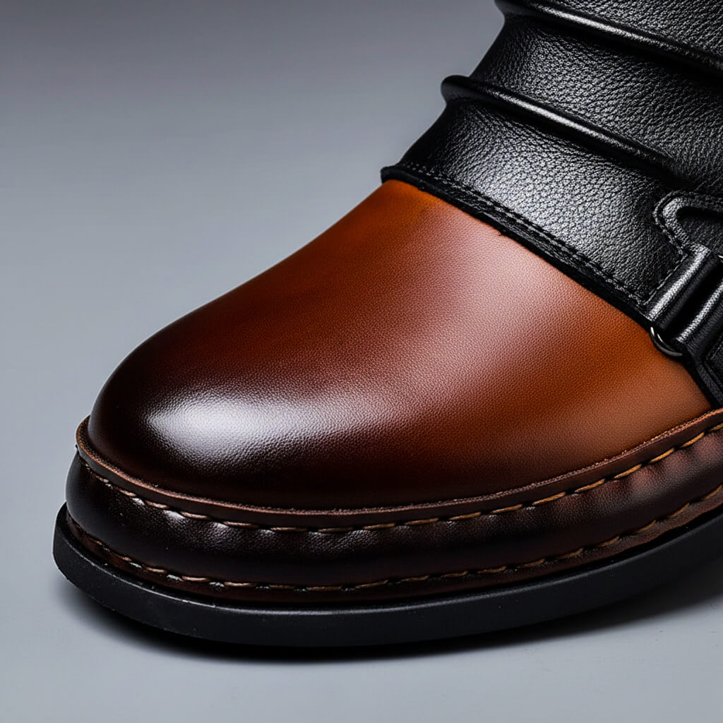 Bottines homme en cuir bicolore à boucle métallique