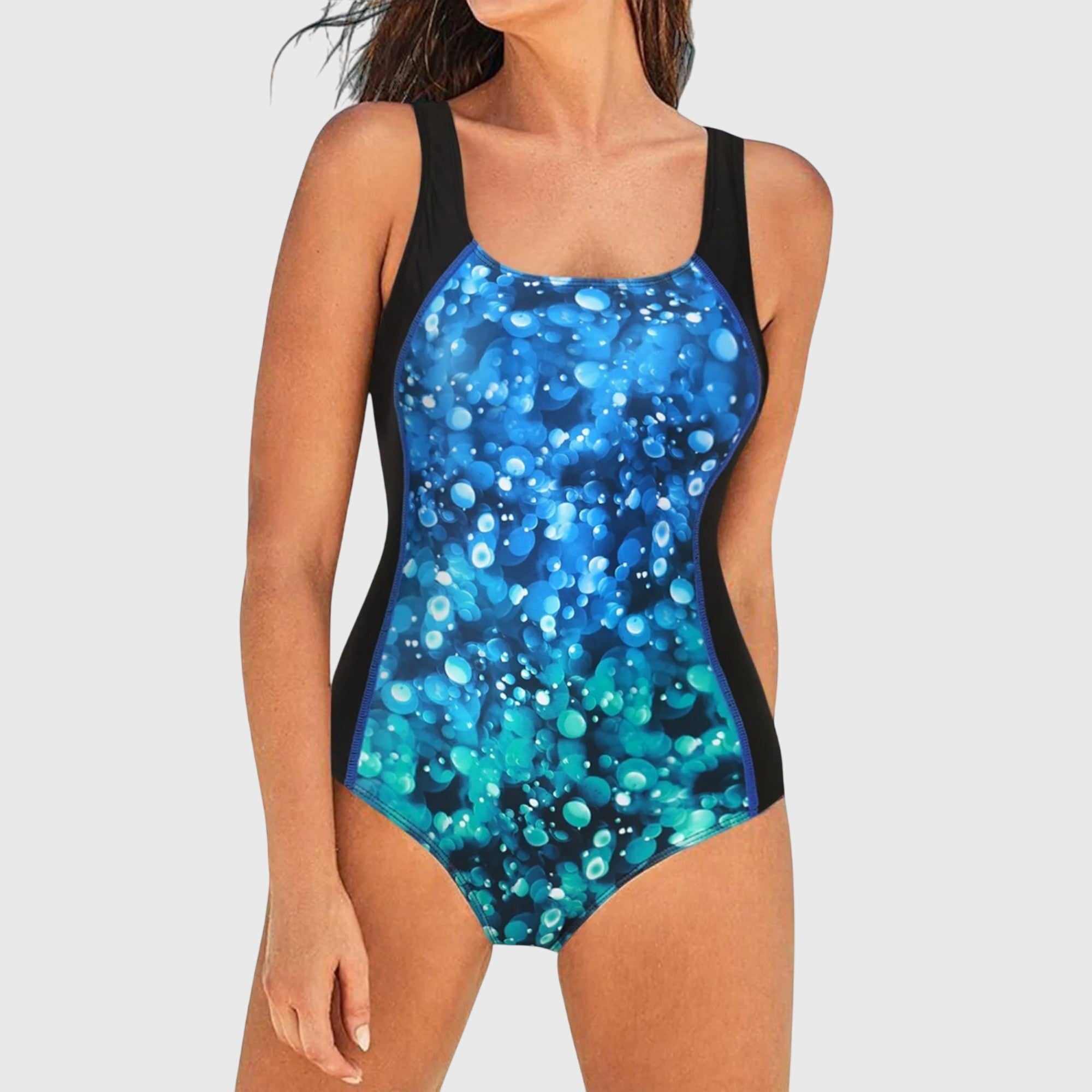Maillot de Bain Une Pièce Femme Imprimé Coups de Pinceau Encolure Carrée