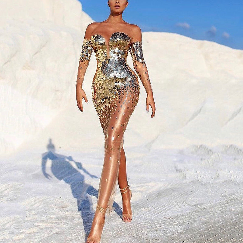 Robe de Soirée Femme Scintillante Élégance Glamour