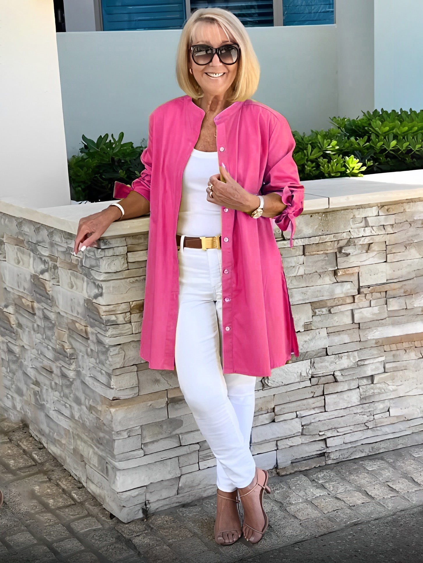 Veste Chemise Longue Femme en Coton Boutonnée Élégante