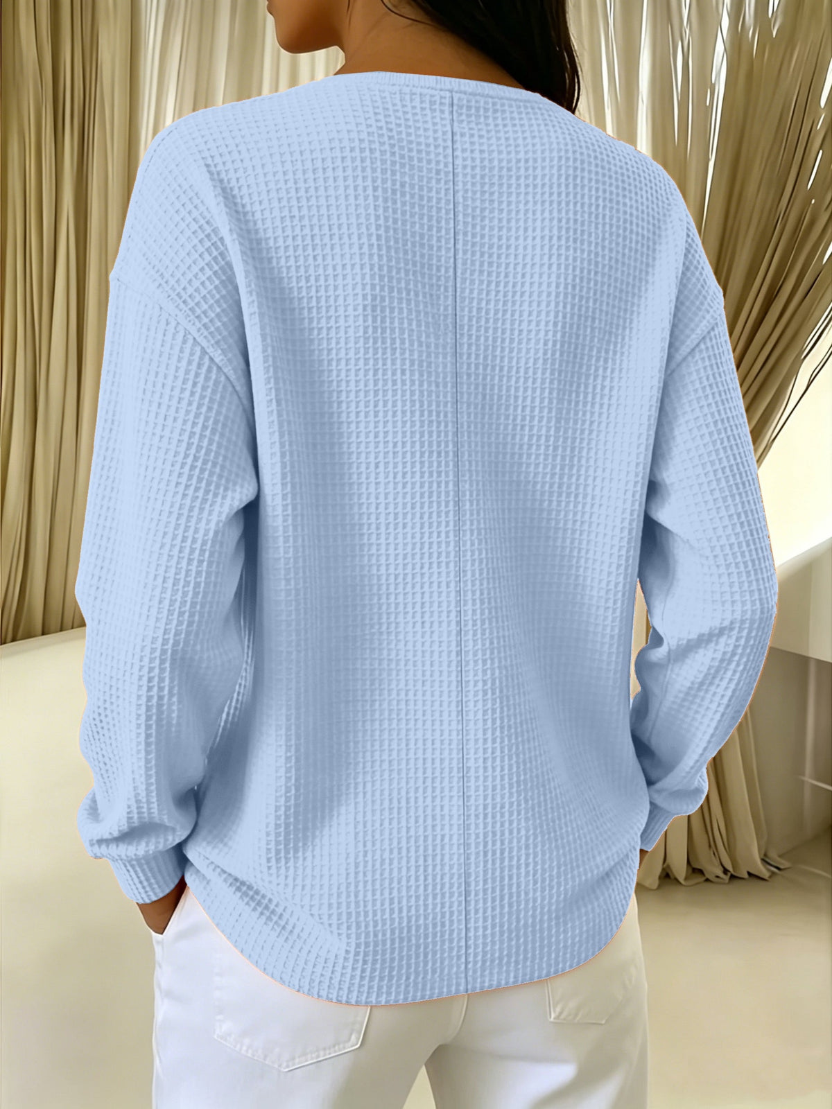 Haut femme texturé à col V dentelle manches longues
