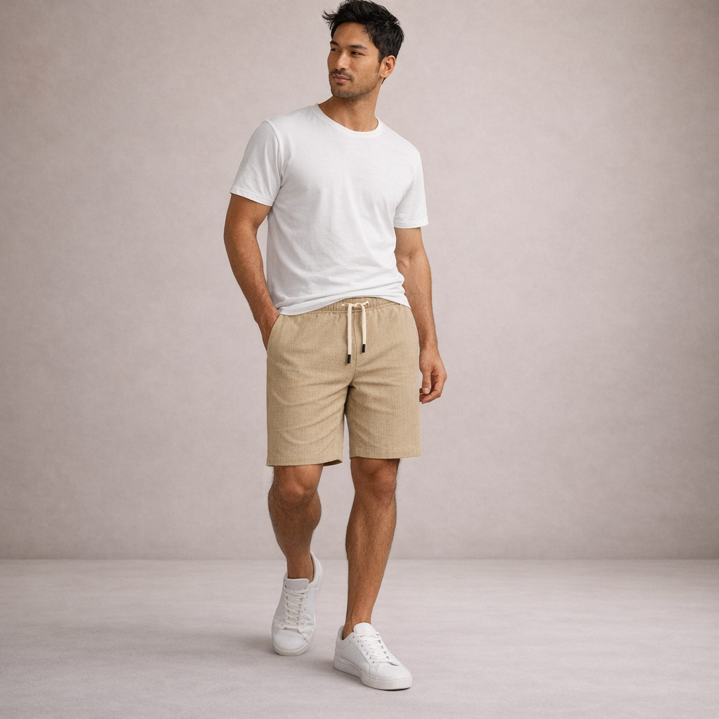 Short homme d’été en lin mélangé avec taille à cordon