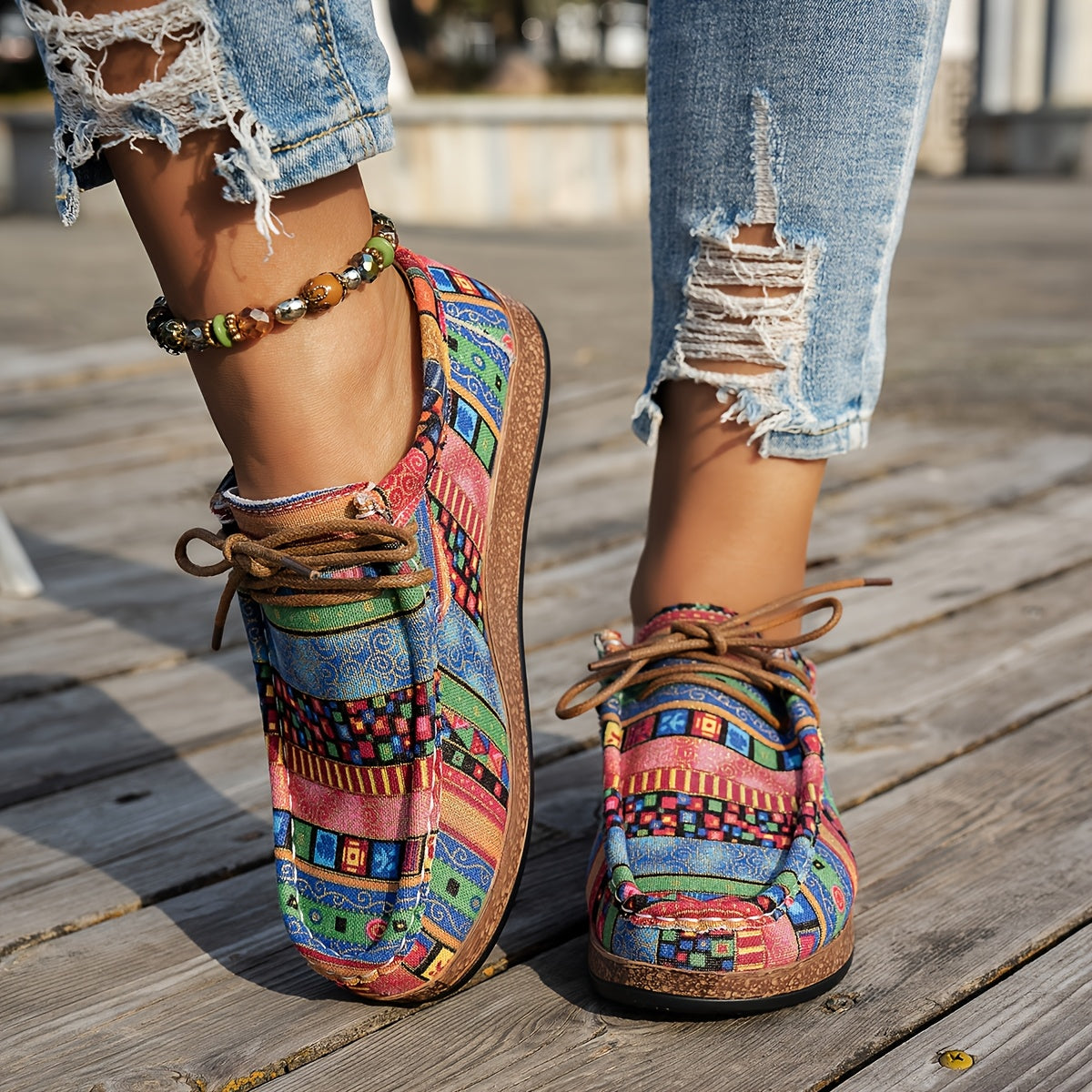 Baskets femme patchwork à lacets pour confort quotidien