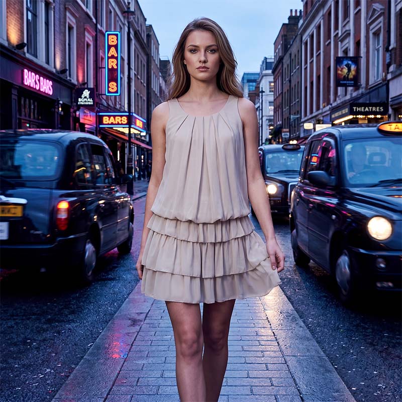 Robe d'été femme à volants superposés et coupe fluide
