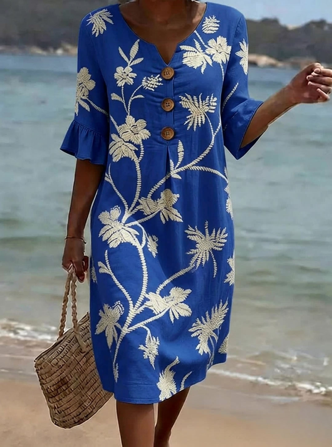 Robe femme en coton à imprimé floral et boutons