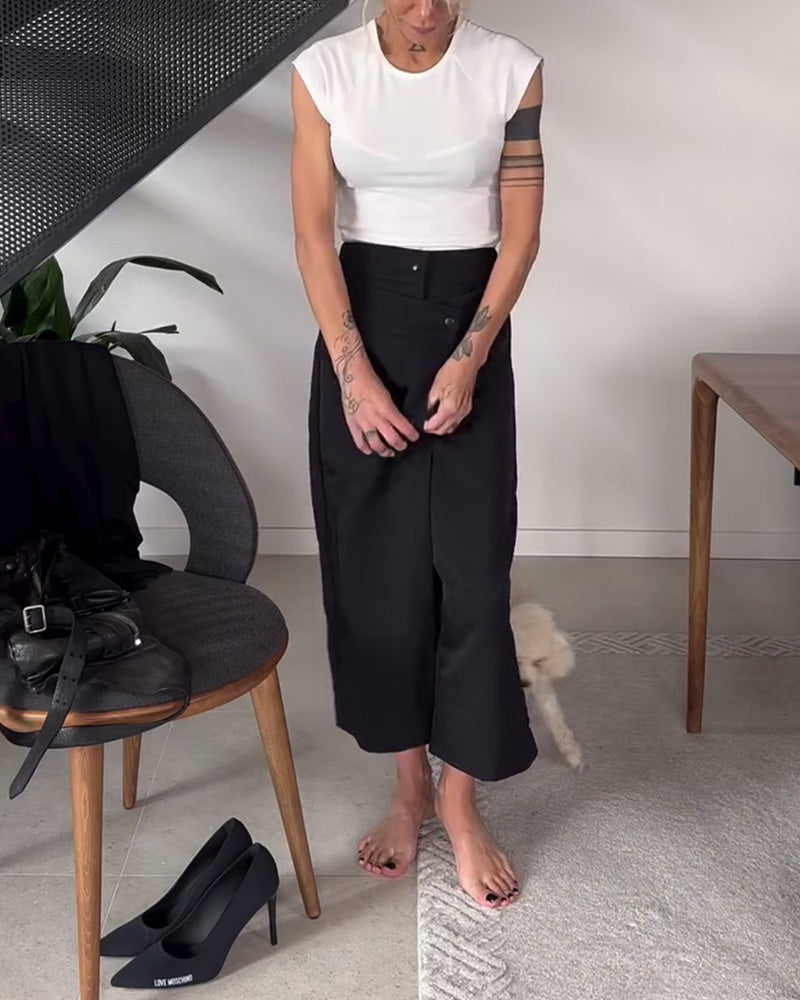 Pantalon femme asymétrique à jambes larges