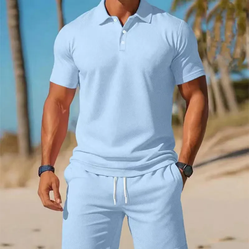 Ensemble homme été avec polo et short à cordon