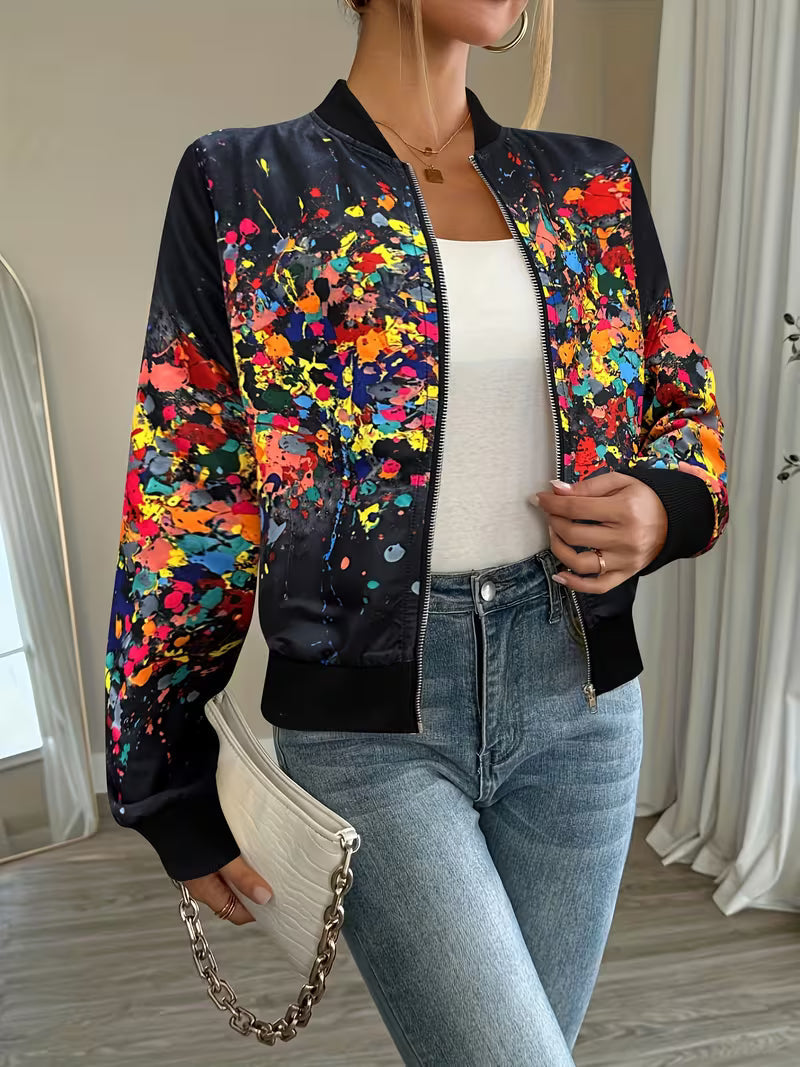 Veste bomber femme imprimée à fermeture zippée