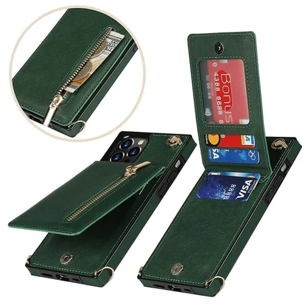 Housse iPhone en cuir avec porte-cartes zippé – Élégante, pratique et sécurisée