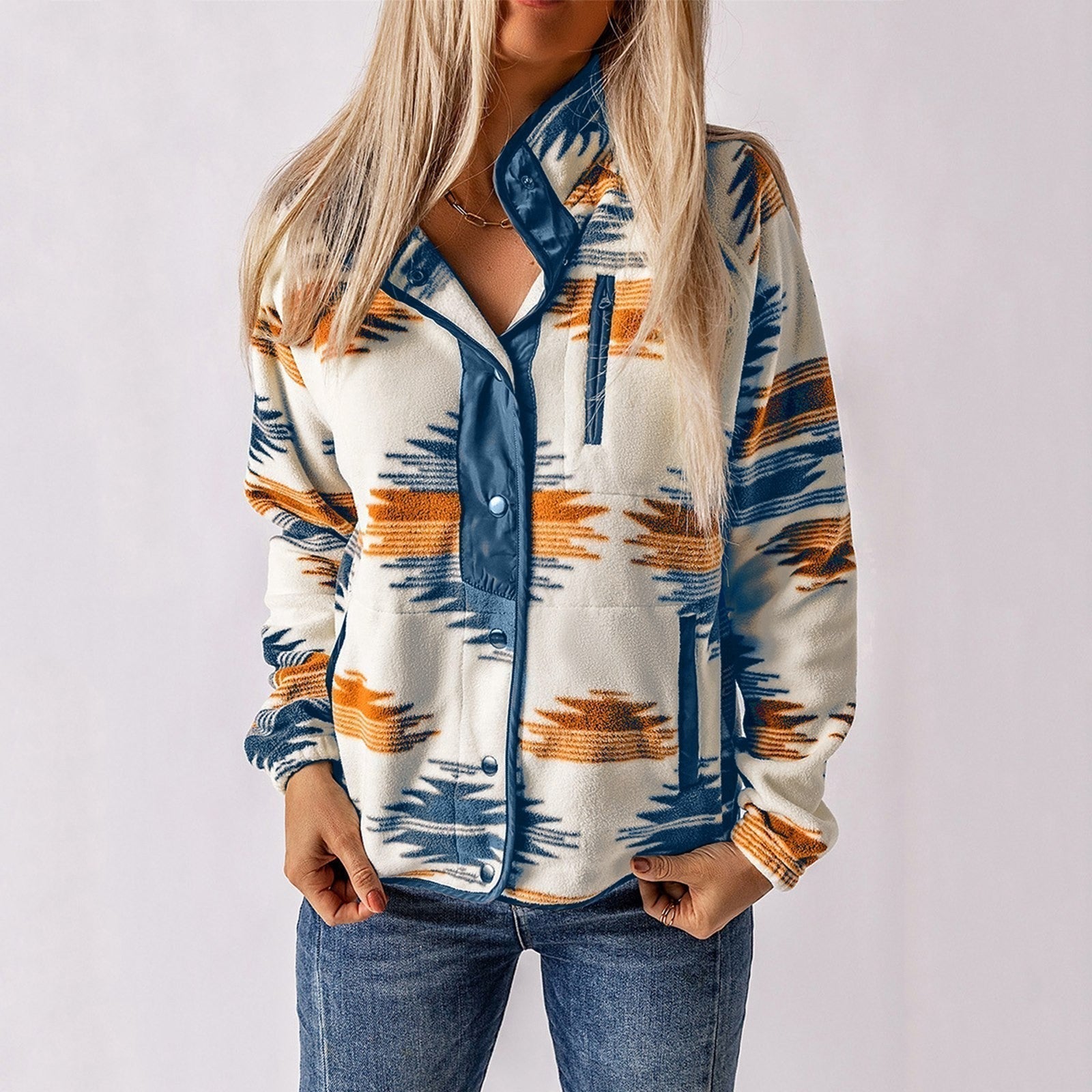 Veste polaire femme imprimée – veste chaude casual en tissu doux pour automne hiver