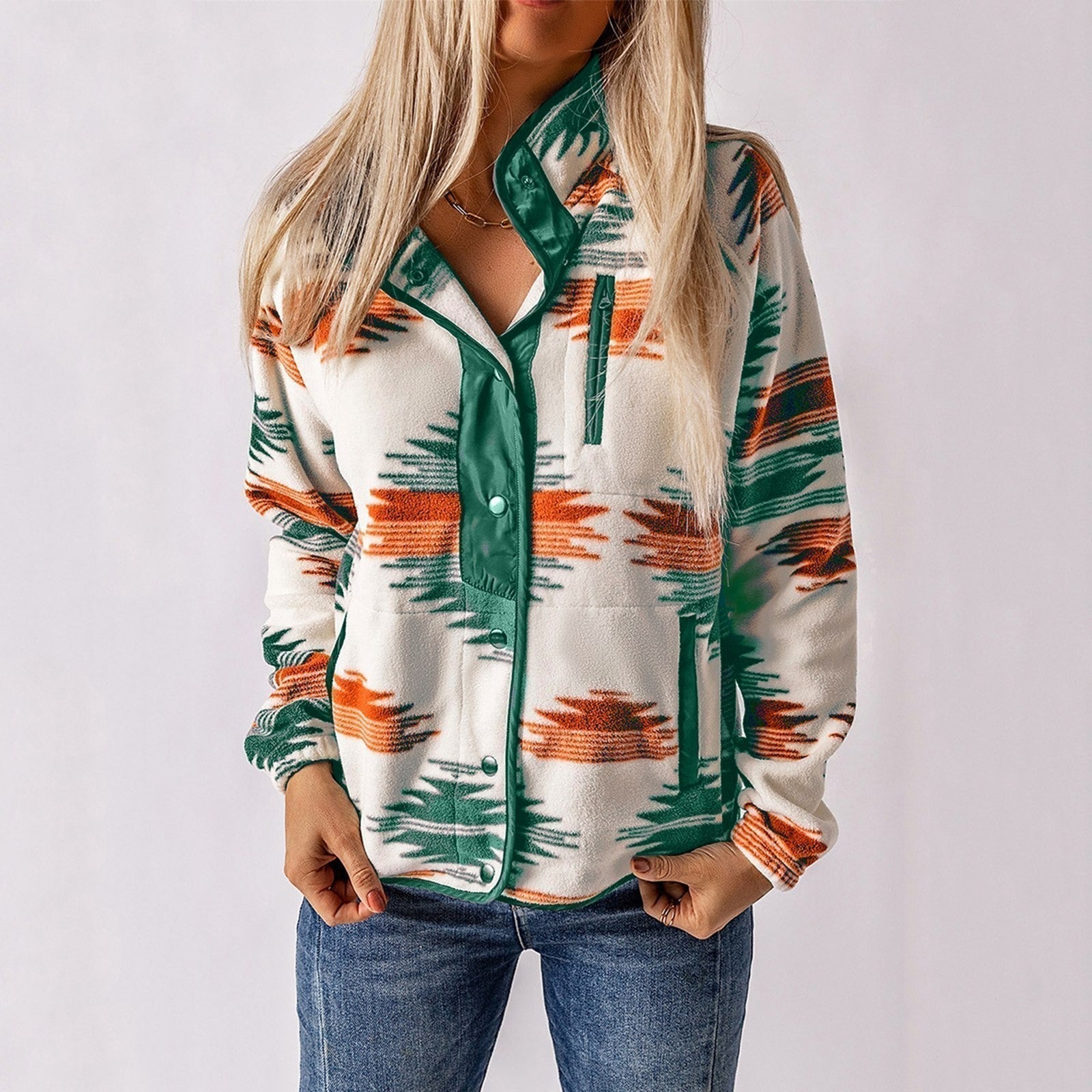 Veste polaire femme imprimée – veste chaude casual en tissu doux pour automne hiver