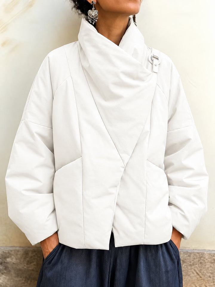 Veste femme à col drapé et coupe asymétrique