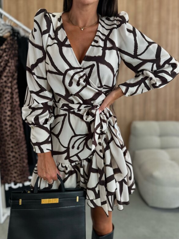 Robe femme mini florale cache-cœur taille marquée élégante